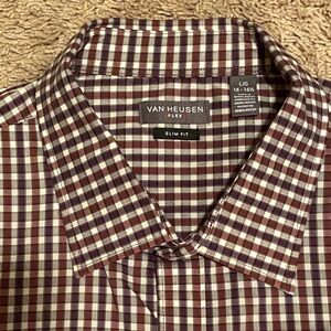 Van Heusen Flex Slim Fit Burgundy and White Plaid Shirt